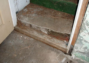 A flooded basement in Leesburg where water entered through the hatchway door